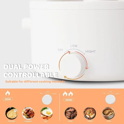 Miniatura 2 de Olla Caliente Eléctrica, Olla Eléctrica Portátil de 3L con Revestimiento Antiadherente de Cerámica, Cocina Romen Multifuncional de Doble Potencia