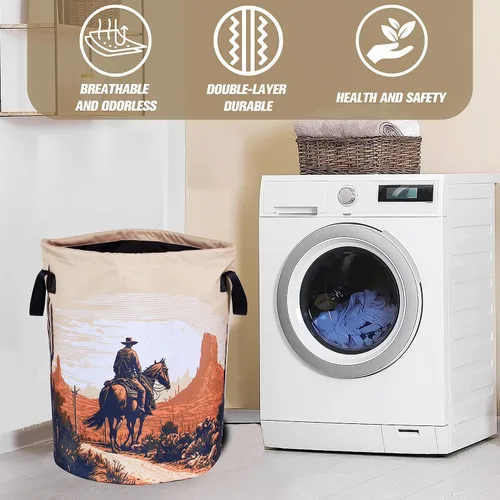 Miniatura 7 de Western Cowboy - Cesta de lavandería plegable de tela Oxford para montar en el desierto, divertida bolsa de lavandería, cesta de almacenamiento