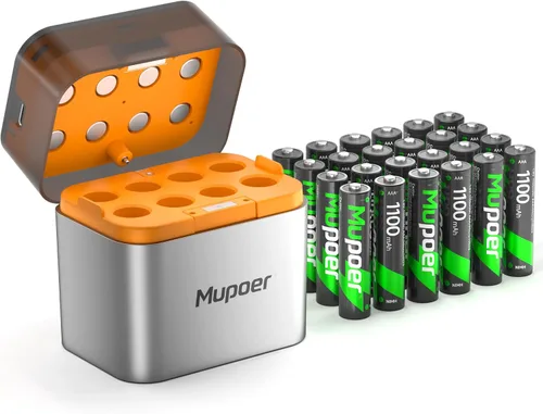 Miniatura 9 de Mupoer Paquete de 4 baterías AAA recargables, pilas recargables AAA de 1100 mAh NiMH, batería triple A recargable de 1.2 V, pilas recargables AAA