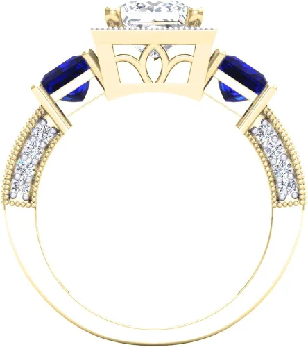Miniatura 4 de Dazzlingrock Collection Anillo de compromiso semimontaje de diamante blanco redondo y zafiro azul princesa de oro de 18 quilates (sin piedra central)