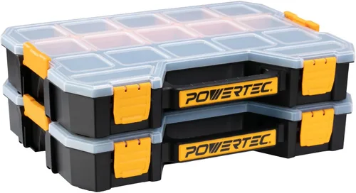POWERTEC Caja organizadora de herramientas apilable con separadores extraíbles, 17 compartimentos, entrelazado, diseño portátil, paquete de 2 Caja