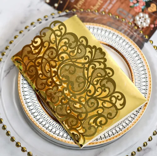 Miniatura 4 de NC Paquete de 10 invitaciones de boda desplegables en 3D doradas, elegantes tarjetas de aniversario de diseño de novia y novio para celebraciones