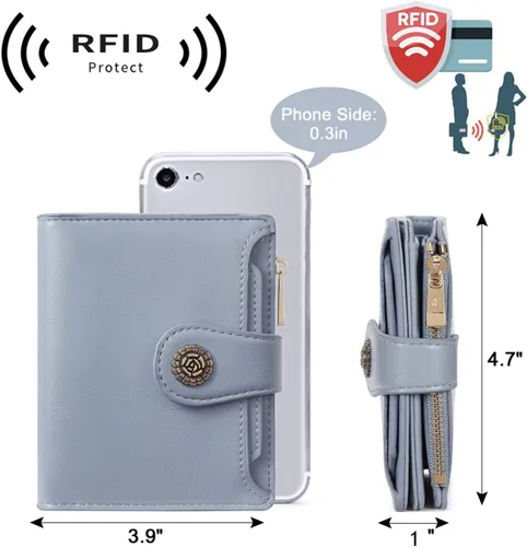 Miniatura 5 de CLUCI Cartera RFID triple pequeña para mujer, Azul