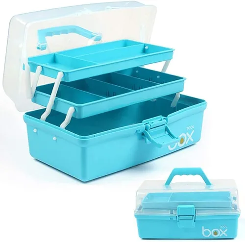 Miniatura 10 de TERGOO Organizadores y Almacenamiento de Manualidades de Plástico de 3 Capas de 12 Pulgadas, Caja de Aparejos Plegable Portátil con Asa y Divisores