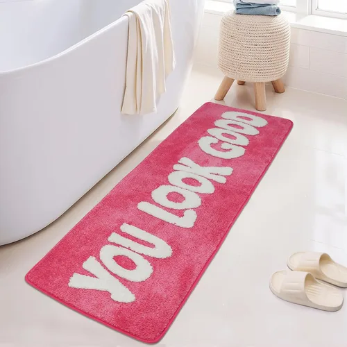 Miniatura 9 de Alfombra de baño con texto en inglés "You Look Good", alfombra larga para baño, divertida decoración de baño para bañera, dormitorio y ducha, 20 x