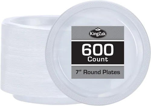 Miniatura 50 de Platos de plástico rojos de la colección Hanna K. Signature, redondos de 9 pulgadas, 50 unidades – Platos desechables resistentes para cenas