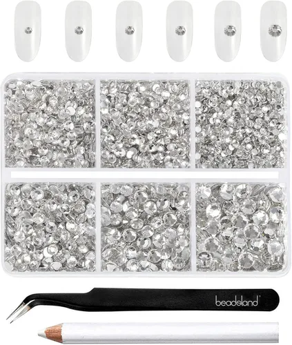 BEADSLAND 4300 piezas de diamantes de imitación con parte plana, diamantes de imitación transparentes para uñas, gemas de cristal redondas para