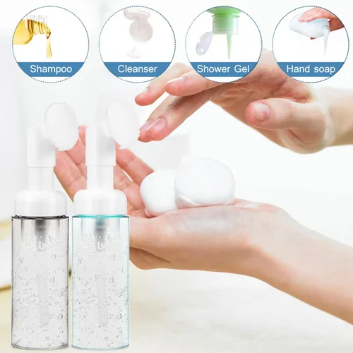 Miniatura 6 de Beaupretty Paquete de 4 botellas de bomba de espuma de viaje de 2 onzas recargables, portátiles, dispensadores de jabón espumosos vacíos para baño