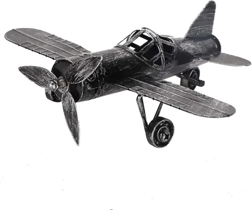 Tyenaza Decoración de avión vintage, modelo de biplano de avión de hierro de metal, adorno retro para colgar de artesanía para regalos de Negro