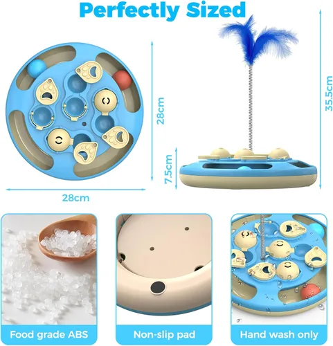 Miniatura 5 de Comedero de rompecabezas 3 en 1 para gatos, juguete interactivo de nivel 3 con bolas de pista, teaser de plumas e inserto de alimentador lento, base