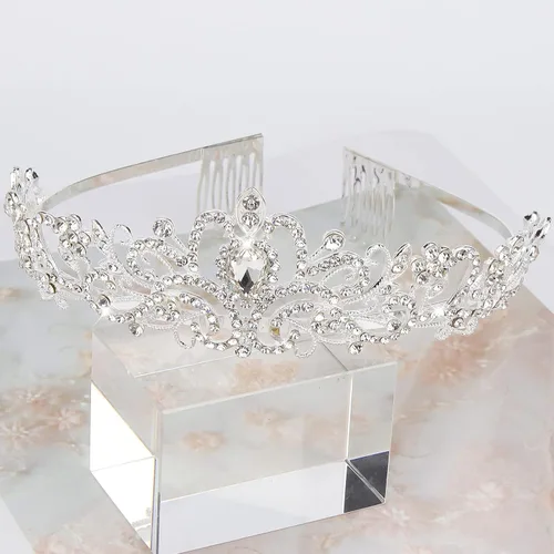 Miniatura 7 de Kit de corona de cristal y banda plateada, decoraciones de despedida de soltera, tiara de boda y banda de purpurina para novia