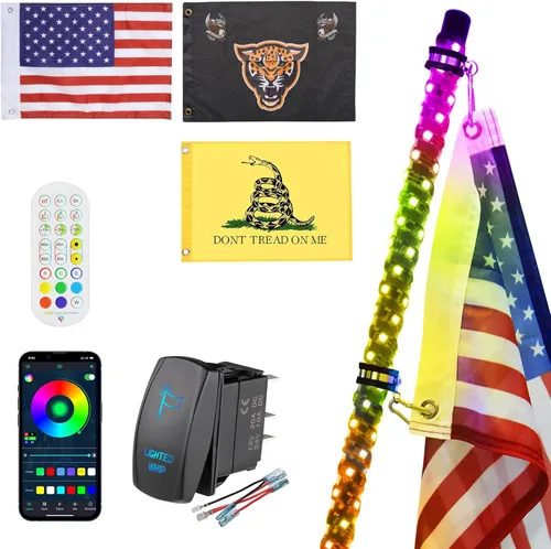 Miniatura 14 de Ehaho 1 paquete de 1 pie de luces de látigo, luz de látigo LED con aplicación y control remoto, látigos iluminados RGB en espiral persiguiendo