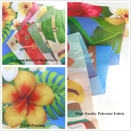 Miniatura 3 de KYMY Cartel grande hawaiano de Luau con texto en inglés "Happy Birthday", cartel de cumpleaños floral de verano con flamenco tropical de 70.8 x 43.3