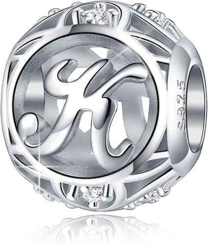 Miniatura 47 de FOREVER QUEEN - Dije con letra inicial de la A a la Z, para pulsera y collar, de plata de ley 925 con cuentas de circonita cúbica, joyería de regalo