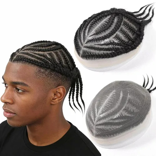 Miniatura 10 de HAPPY&CC Afro - Sistema de piezas de cabello humano tipo toupee para hombre, encaje suizo duradero con poliuretano para hombre, peluca tipo tupé #1