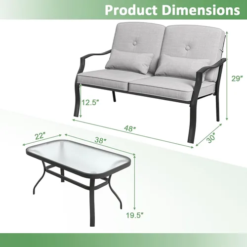 Miniatura 4 de Tangkula Juego de muebles de patio de 2 piezas, juego de sillas de sofá biplaza para exteriores con cojines de respaldo de asiento y almohadas