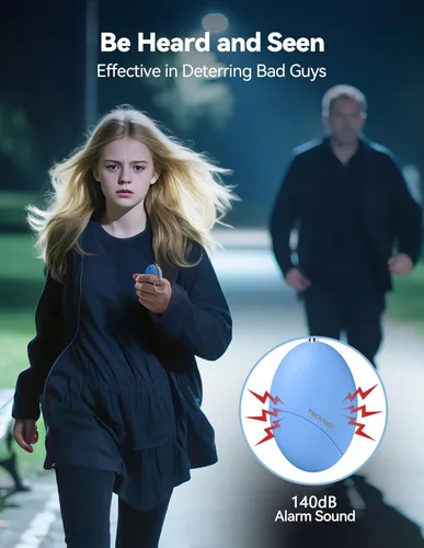 Miniatura 2 de Alarma de seguridad personal para mujeres, paquete de 2 llaveros de autodefensa impermeable de 140 dB para viajes, alarma personal, sirena fuerte