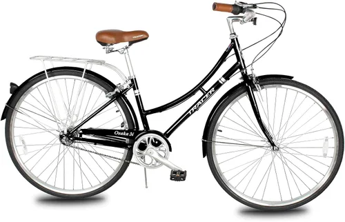 Miniatura 15 de Tracer Osaka - Bicicletas híbridas, marco de acero, Shimano Nexus Inter 3/7 velocidades, agarre marrón asiento marrón, bicicleta de carretera, Rojo