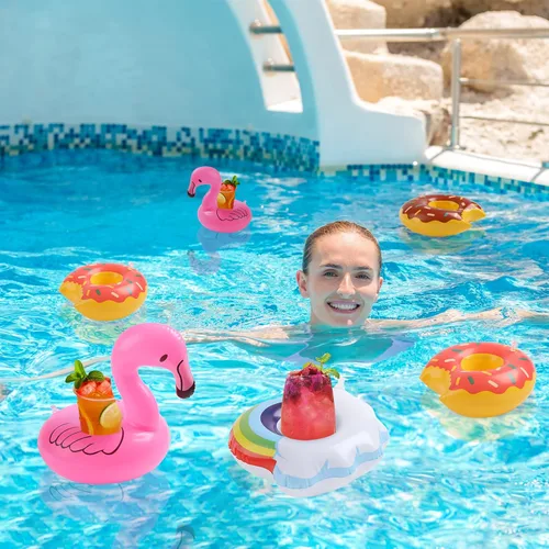 Miniatura 4 de Kleeblatt Flotadores de bebidas para piscina, soportes inflables para bebidas, portavasos flotantes, flotadores de bebidas para fiesta en la piscina