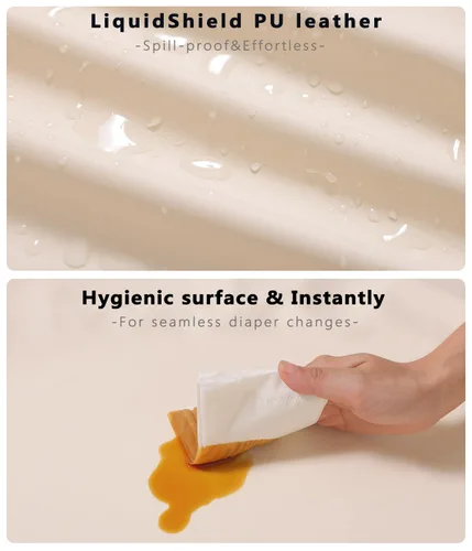 Miniatura 4 de Fundas de cambiador de pañales de cuero vegano para niña, niño, impermeable y lavable, suave funda para cambiador de pañales. Se adapta a Beige