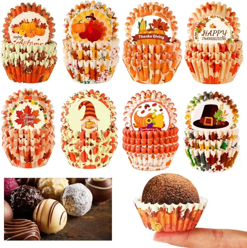 Miniatura 10 de AUGSUN 800 piezas de mini moldes para cupcakes de Navidad, envolturas para cupcakes con diseños de Santa, muñeco de nieve, bosque, moldes mini