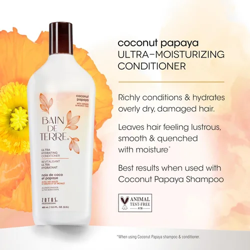 Miniatura 4 de Bain de Terre Acondicionador ultra hidratante de papaya de coco, para eliminar la humedad para cabello seco y dañado, con aceites de argán y monoi