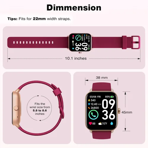 Miniatura 8 de Fitpolo Reloj inteligente para mujer, pantalla táctil de 1.8 pulgadas, llamada Bluetooth, Alexa integrado, monitor SpO2 de frecuencia cardíaca 24/7