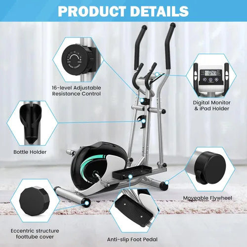 Miniatura 9 de Dripex - Máquina elíptica elíptica magnética para el hogar, máquinas elípticas hipersilenciosas con volante de inercia de 13.2 libras, 16 niveles