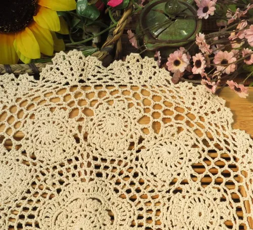 Miniatura 2 de Damanni Mantel de encaje de ganchillo hecho a mano de algodón beige para mesa, redondo, 16 pulgadas, 2