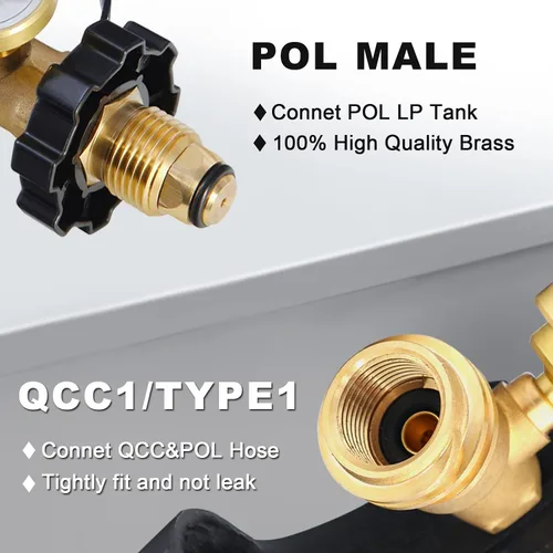 Miniatura 3 de Paquete de 2 adaptadores de tanque de propano POL con medidor que convierte la válvula de servicio de tanque POL LP a QCC1/Tipo 1, tipo de conexión