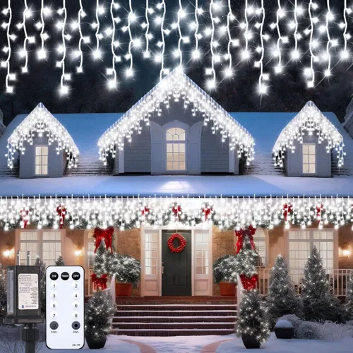 Miniatura 8 de Aurelema 640 luces LED de Navidad para exteriores, extra largas, 8 modos, impermeables, con 120 gotas, guirnalda de luces colgantes con control