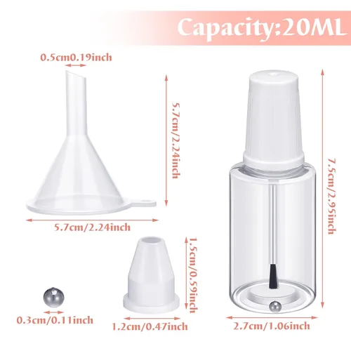 Miniatura 3 de Irenare 20 botellas vacías recargables de esmalte de uñas de 0.7 onzas líquidas, envase de plástico para esmalte de uñas, botella vacía con mezcla