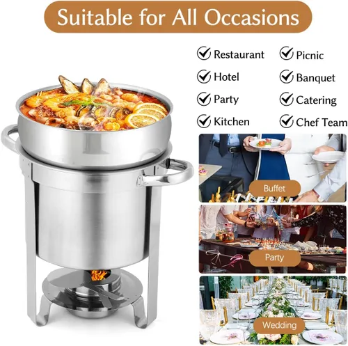 Miniatura 6 de Calentador de sopa redondo de acero inoxidable de 7 cuartos de galón, paquete de 2 Soup Chafer, Include Pot Lid & Fuel Holder, Commercial Soup Pot