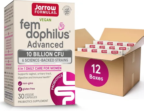 Jarrow Formulas Fem-Dophilus Probióticos avanzados de 10 mil millones de UFC con 6 cepas respaldadas por la ciencia, para apoyo vaginal, urinario,