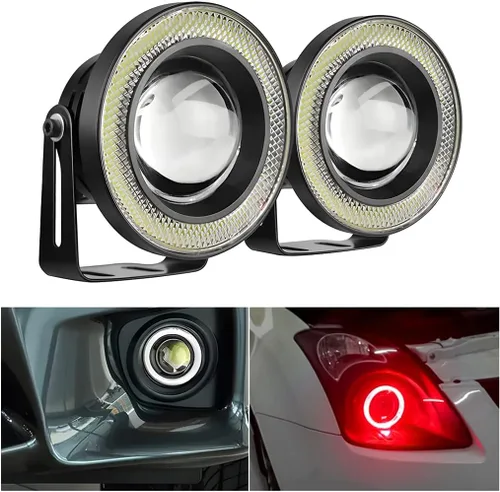 Miniatura 8 de 2 Luces Antiniebla de Ojo de Ángel para Automóvil, Lámpara LED COB Redonda de Alta Potencia Brillante con Aros de Ojo de Ángel de Halo Blanco Faro