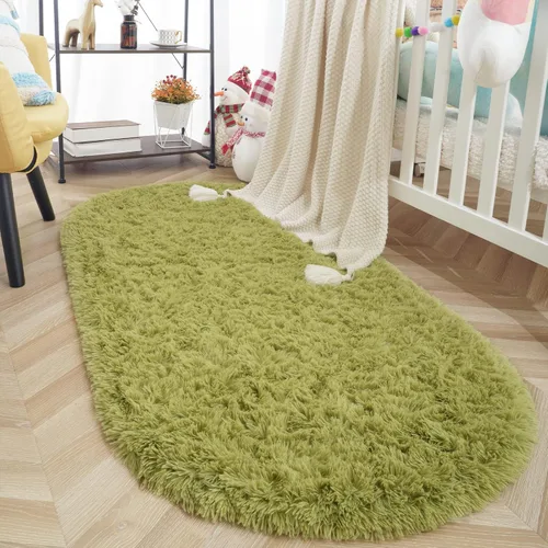 Miniatura 17 de ISEAU Alfombra ovalada esponjosa, moderna de felpa lanuda para dormitorio de niños, extra cómoda, bonita, alfombra de noche para habitación de niños