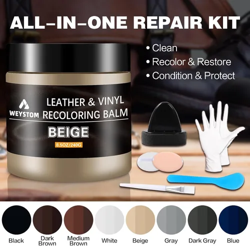 Miniatura 6 de Bálsamo de recoloración de cuero, kit de reparación de cuero beige para muebles, tinte de cuero y pintura para recolorear, restaurar y reparar cuero