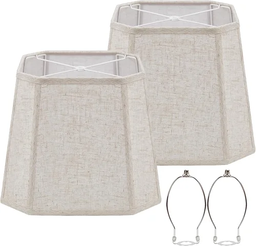 Miniatura 11 de Juego de 2 pantallas de lámpara gris, pantallas de tambor, pantalla de lámpara de 25.4 cm de altura, pantallas de lámpara para lámpara de mesa