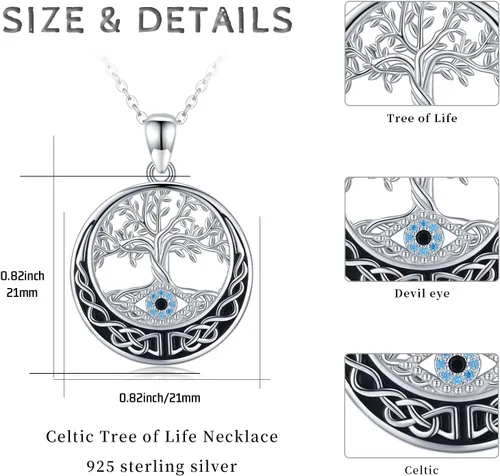 Miniatura 4 de Midir&Etain Tree of Life Necklace for Women 925 Sterling Silver Evil EyeMoon Pandent Celtic Jewelry Gifts for Women Mother