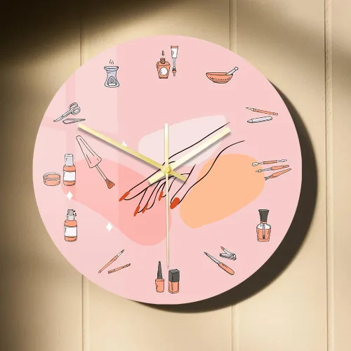 Miniatura 26 de Reloj de pared de salón de uñas de 12 pulgadas, nombre personalizado, regalo de técnico de uñas, reloj de pared silencioso sin tictac, funciona
