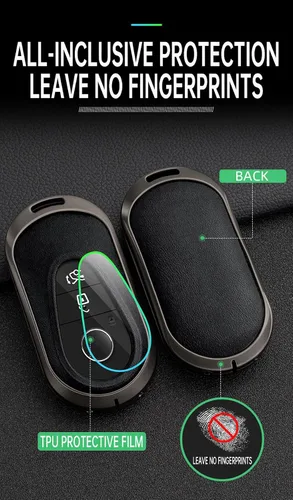 Miniatura 6 de ontto Llavero de cuero compatible con Mercedes-Benz 2020 en adelante, llavero de metal para Benz Clase S, Clase G, Clase E, color negro