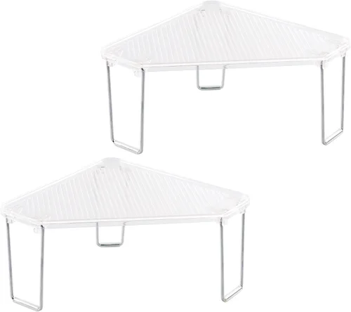 Miniatura 9 de mDesign - Estante apilable de esquina de plástico/acero, estante organizador de almacenamiento para baño, tocador, encimera, fregadero, gabinete