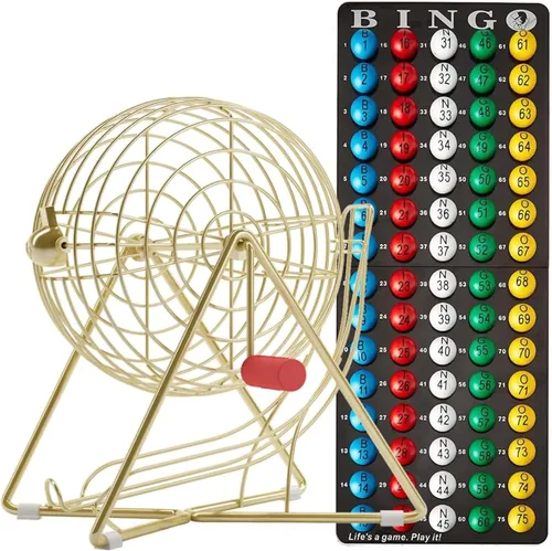 Miniatura 10 de MR CHIPS Juego de bingo profesional de 11 pulgadas de alto con jaula de bingo de acero, bolas de bingo eternas de 7/8 pulgadas, 18 tarjetas de bingo