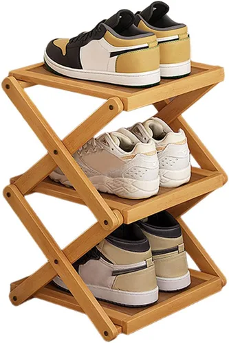 Miniatura 13 de YYW Zapatero plano de bambú para entrada, sin instalación y plegable, pequeño zapatero vertical, ahorra espacio, zapatero estrecho para armario