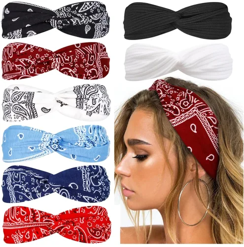 Miniatura 9 de Huachi Diademas turbantes para mujer, bandas anchas para la cabeza, moda de otoño, bandas elásticas gruesas y bohemias antideslizantes para niñas