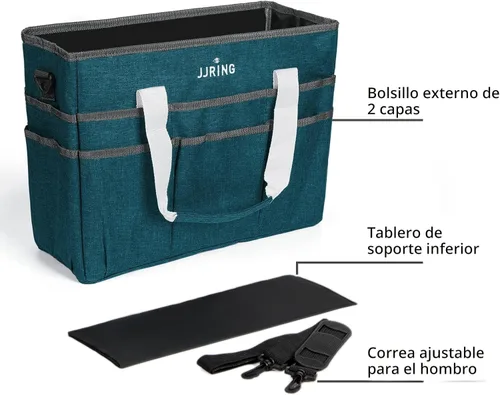 Miniatura 4 de JJRING Bolsa Organizadora para Manualidades, Caddy Grande de Almacenamiento de Arte con Múltiples Bolsillos, Bolsa de Costura Azul Verdosa