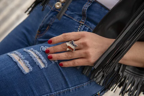 Miniatura 2 de Anillo de estrella con incrustaciones de piedras preciosas, color rojo, blanco y azul americano, tallas 5 a 10