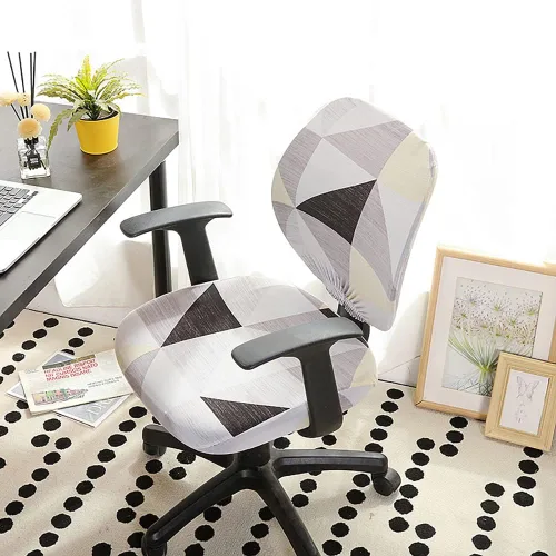Miniatura 8 de LINGXIYA Funda de asiento elástica dividida, fundas para silla de computadora de oficina, funda de silla giratoria impresa, fundas protectoras B