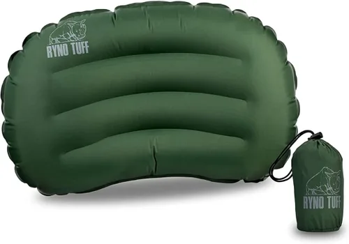 Ryno Tuff Almohada inflable de nailon para acampar al aire libre para soporte lumbar del cuello, almohada inflable ligera aislada de viaje para