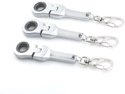 Miniatura 5 de GT/ Rotors Llave de trinquete de 10 mm con cabezal flexible, llavero con mosquetón (paquete de 3)